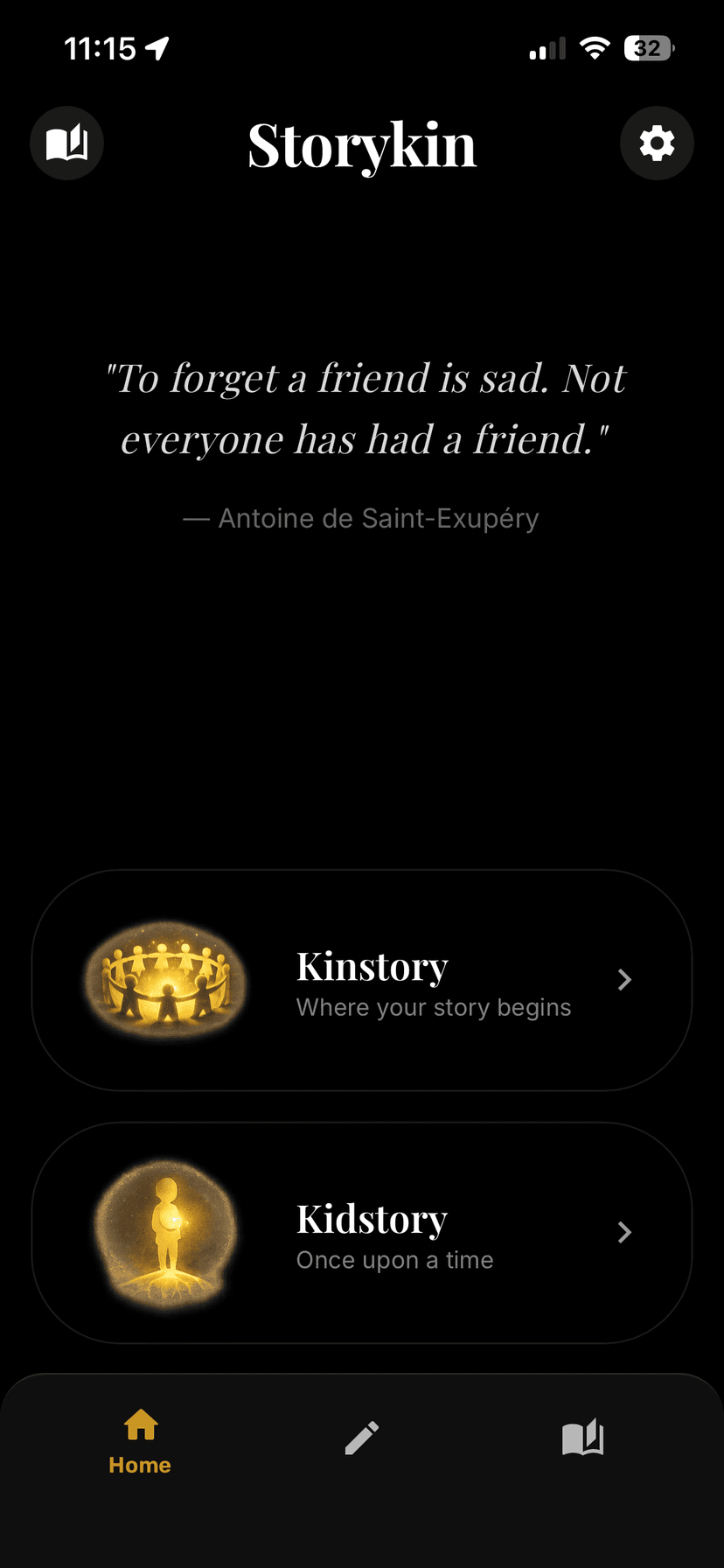 Storykin home screen